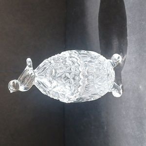 Cut glass bird on an egg trinket dish